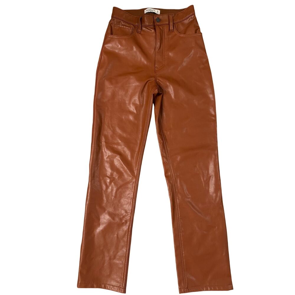Abercrombie & Fitch The 90’s Straight High Rise Faux Leather Pants Brown 26 2